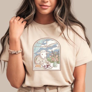Cozy Crossword Sheep Shirt | Whimsical Lamb Breakfast Tee | Cottagecore Animal T-Shirt | Lazy Morning Puzzle Graphic | Bookish Gift Idea