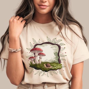 Whimsical Snail & Mushroom Shirt | Cozy Cottagecore Forest Tee | Cute Woodland Nature T-Shirt | Fairycore Aesthetic Graphic Top