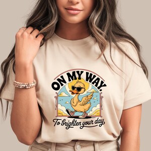 Happy Duck Shirt | “On My Way to Brighten Your Day” Retro Animal Tee | Wholesome Sunshine Graphic | Funny Uplifting Duck T-Shirt
