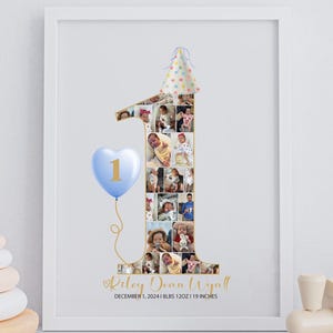 Póster personalizado del primer año, arte mural con hitos del bebé, collage de fotos del primer cumpleaños, regalo único para nuevos padres, collage de fotos personalizado