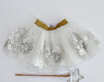 Spódniczka tutu z haftem, kostium wróżki, dziewczynka sypiąca kwiaty, stroje urodzinowe, tutu z koronki w kwiaty, „Dawno, dawno temu”, spódniczka tutu dla niemowląt, tutu dla dzieci