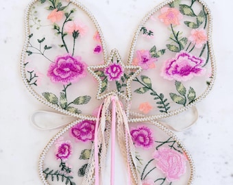 Kids Fairy Wings –Floral Lace Butterfly Wings, Dress-Up, Flower Girl, or Photo Shoot, Fairy Costume, FAIRY SMUT, Birthday Outfit