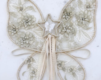 Kids Fairy Wings –Lace Butterfly Wings, Child Dress-Up, Flower Girl, or Photo Shoot, Birthday Outfit, Once Upon A Time