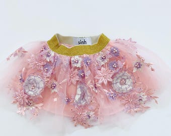 Spódniczka tutu z haftem, kostium wróżki, dziewczynka sypiąca kwiaty, stroje urodzinowe, tutu z koronki w kwiaty, „Dawno, dawno temu”, spódniczka tutu dla niemowląt, tutu dla dzieci