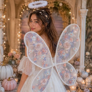 LED Angel Wings Costume– Embroidered Lace Butterfly Wings, Costume for Festivals