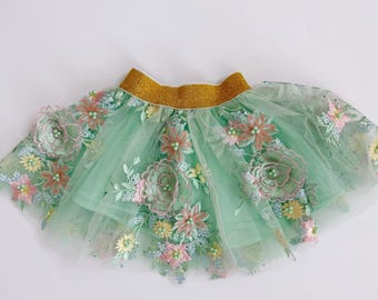 Spódniczka tutu z haftem, kostium wróżki, dziewczynka sypiąca kwiaty, stroje urodzinowe, tutu z koronki w kwiaty, „Dawno, dawno temu”, spódniczka tutu dla niemowląt, tutu dla dzieci