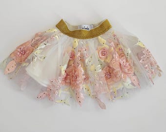 Spódniczka tutu z haftowanej koronki, kostium wróżki dla dziewczynek, dziewczynka sypiąca kwiaty, strój urodzinowy, kwiecista koronka tutu, „Dawno, dawno temu”, spódniczka tutu dla niemowląt