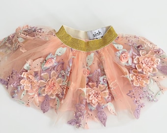 Spódniczka tutu z haftem, kostium wróżki, dziewczynka sypiąca kwiaty, stroje urodzinowe, tutu z koronki w kwiaty, „Dawno, dawno temu”, spódniczka tutu dla niemowląt, tutu dla dzieci