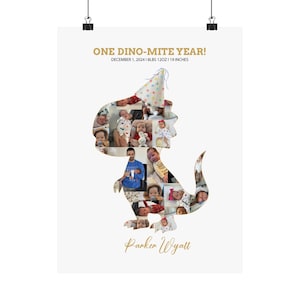 Dinosaur Baby&#39;s First Bday Matte Vertical Poster, Nursery Wall Art, Kids Room Decor, Birthday Party Decoration, Cute Dino Collage Print