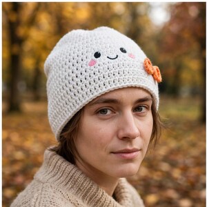 Ghost Beanie Crochet Pattern | Cute Halloween Hat PDF, Spooky Winter Beanie Tutorial | Instant Download