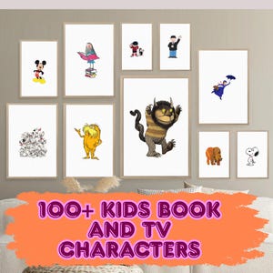 Personnages de livres pour enfants et de séries télévisées : plus de 100 impressions numériques à téléchargement immédiat pour salles de classe, salons du livre, fêtes d'enfants, ensemble mural pour galerie