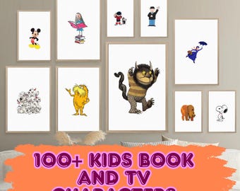 Children&#39;s Book & TV Characters 100+ Digital Prints Instant Download Wall Art for Classrooms, Book Fairs, Kids Parties Gallery Wall Set