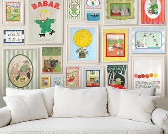 Babar Poster Printable Vintage Nursery Gallery Wall Art Classic Elephant Storybook Decor. Set of over 80 Classic Book inspired images