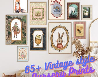 Stampe vintage di animali del bosco per la cameretta dei bambini: set di decorazioni murali Eclectic Gallery (download digitale)