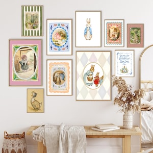 Printable vintage Beatrix Potter wall art set of 65 digital nursery prints for cottagecore baby room gallery storybook animal illustrations