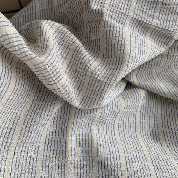 Tkanina w niebieskie paski, tkanina z haftem w stylu vintage z bawełny i lnu, na koszule, torby DIY, kostiumy, zasłony, bluzki, tkanina marszczona