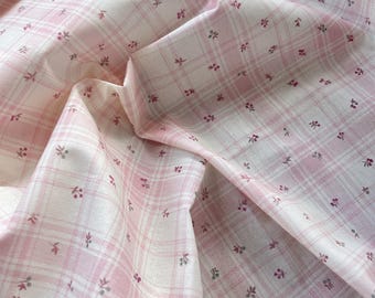 Pastell Rosa karierter Baumwollstoff, Karostoff, Kirschblumendruck-Stoff, für Rock, Bluse, Puppe, Kostüm, Stirnband