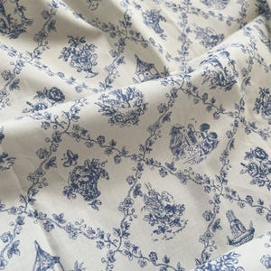 Unique Blue Scenery Fabric, Floral Plaid Fabric, Vintage Beige Cotton Lace Fabric for Outfits, Tablecloth, Skirt, Home Decor