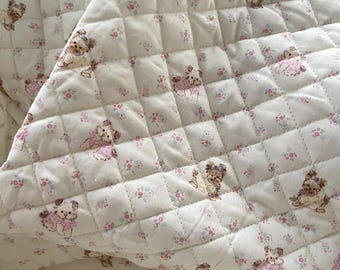 Beige Quilted Fabric, Cotton Quilted Fabric, Plaid Fabric, Cute Dog Floral Prints Fabric, for Jacket Blanket Baby Quilts, Winter Fabric