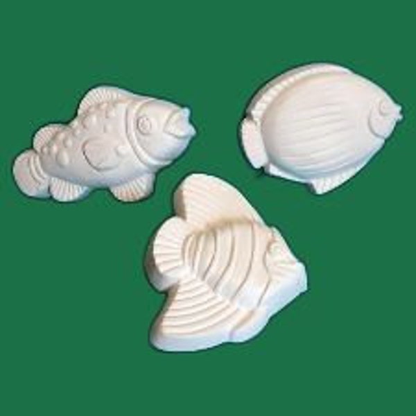 Ready To Paint Plaster, 3 pc. Fish Set, Wall Décor, Bathroom, U Paint, DIY Plaster, PlasterCraft, Plaster Craft, Kids Crafts, DIY Chalkware