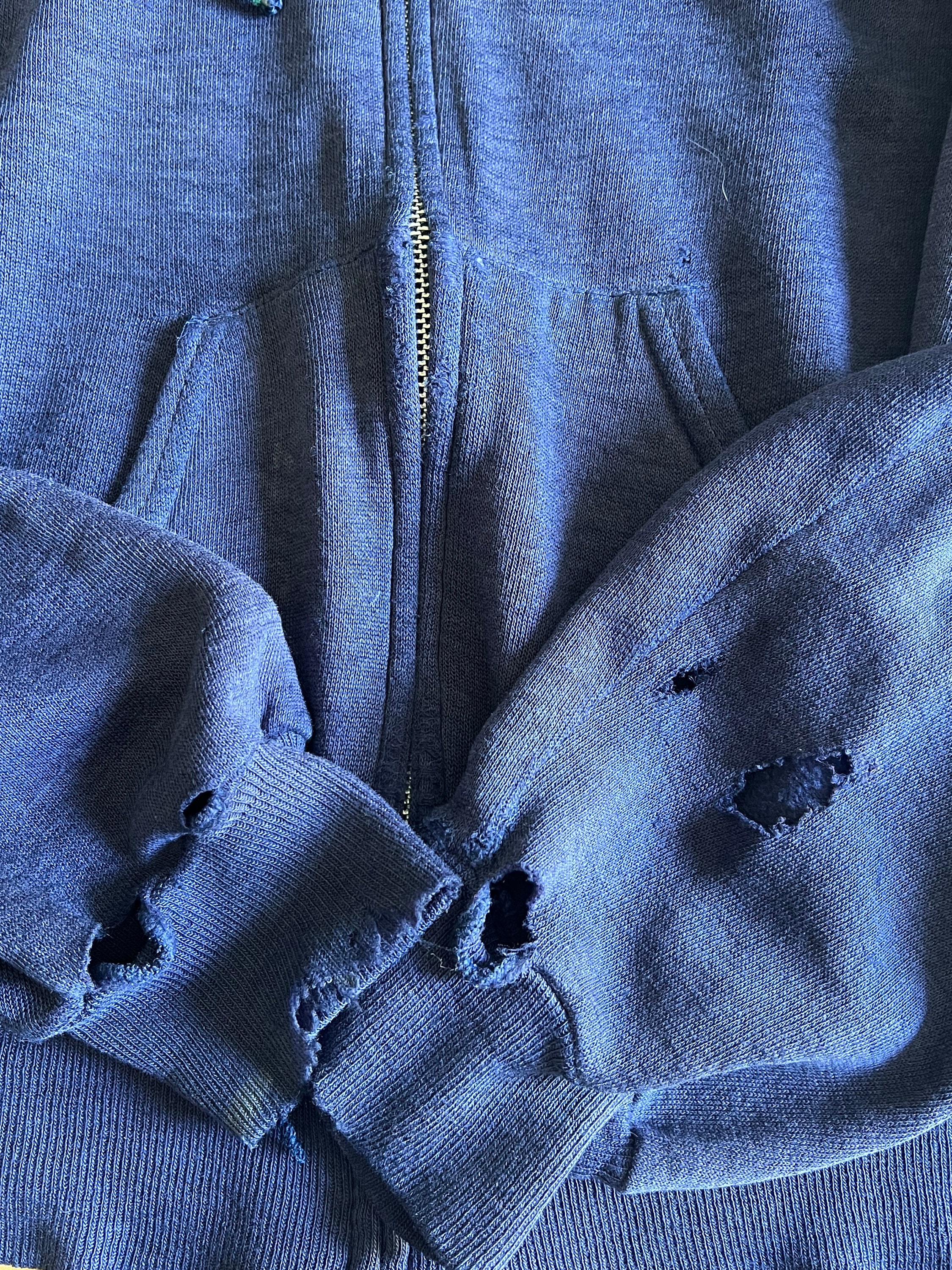 Vintage 70's/80's Distressed Navy Zip Front Hoodie Soft Thin