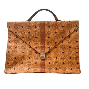 Cartera de cuero con logotipo MCM vintage de los años 70, maletín, asa superior, cierre de metal