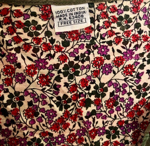 Vintage Bohemian Block Print Cotton Gauze Blouse … - image 4
