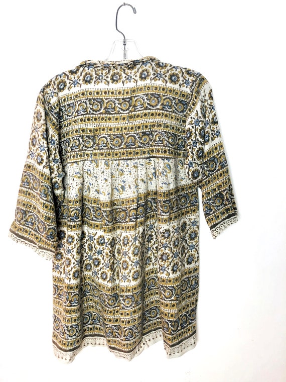 Vintage Bohemian Block Print Cotton Gauze Tunic - image 3