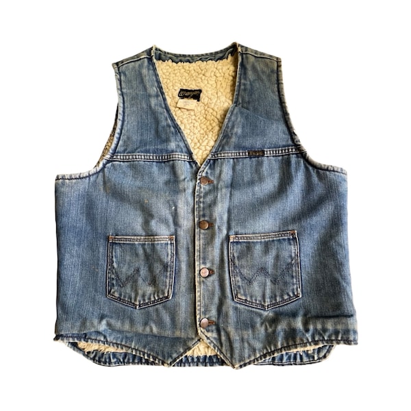 Vintage 70’s Wrangler Denim Shearling Sherpa Vest L