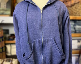 トップス 70'S-80'S VINTAGE NAVY FOODIE Vintage 70's/80's Distressed Navy Zip Front Hoodie Soft Thin