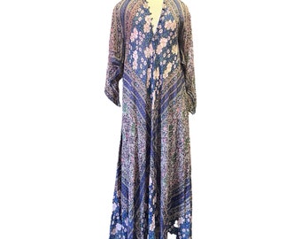 Vintage Sultana by Adini Bohemian Gyspy Goddess Maxi Dress Made in India  100% Cotton Block Print Sheer Soft Ethereal Museum Quality One Size