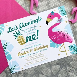 Convite de aniversário de flamingo tropical (PDF para impressão)