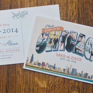 Postal vintage con carta de Chicago para guardar la fecha (PDF imprimible)