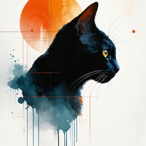 Abstract Cat Art Print: High-Resolution Modern Wall Decor