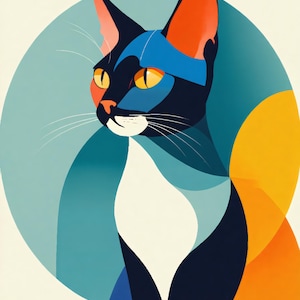 Abstract Cat Art Print: High-Resolution Modern Wall Decor