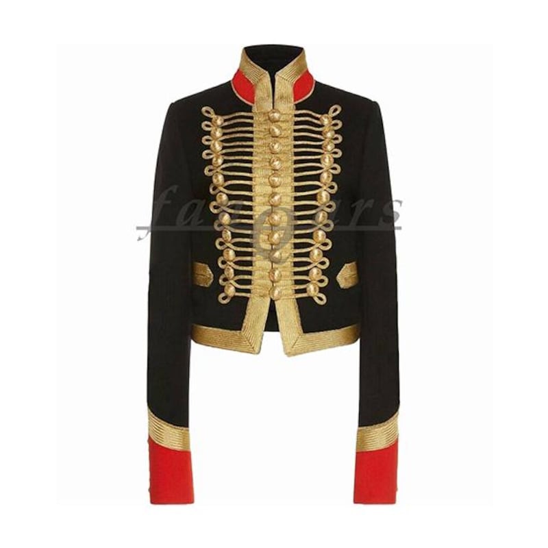 Red Military Doublet Blazer Wool Black Cuffs And Flaps Gold Braid