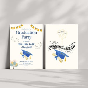 Invito alla festa di laurea modificabile e biglietto di congratulazioni / Modello Canva / Biglietto di laurea stampabile 105 x 148 mm (2 modelli)