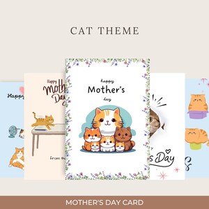 Cartões de Dia das Mães para Imprimir | Conjunto de Cartões Fofos para Mãe de Gato | Presente Engraçado para Amantes de Gatos | Download Instantâneo A4 | Cartão de Dia das Mães com Tema de Gato