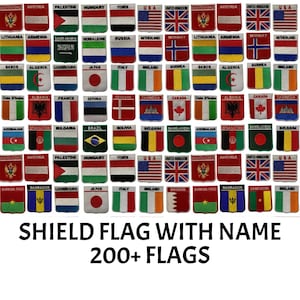 Embroidered National Shield Flag With Name Patch with Country Name Iron On or Sew On Applique Badge O-Z
