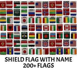 Embroidered National Shield Flag With Name Patch with Country Name Iron On or Sew On Applique Badge G-N