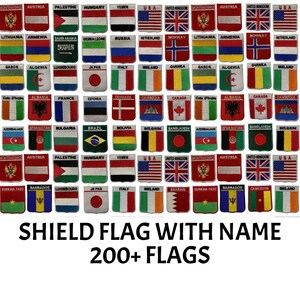 Embroidered National Shield Flag Patch with Country Name Iron On or Sew On Applique Badge A-F