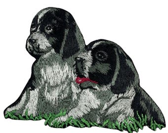 Hund Paar Aufnäher Gestickt Aufnähen Applikation Abzeichen Kleidung Tasche Jacke Jeans