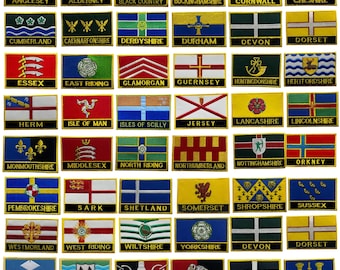Tygmärke med brittiskt länsflagga – Broderad stryk- eller sy-på-applikation – Brittiskt läns emblem för jacka