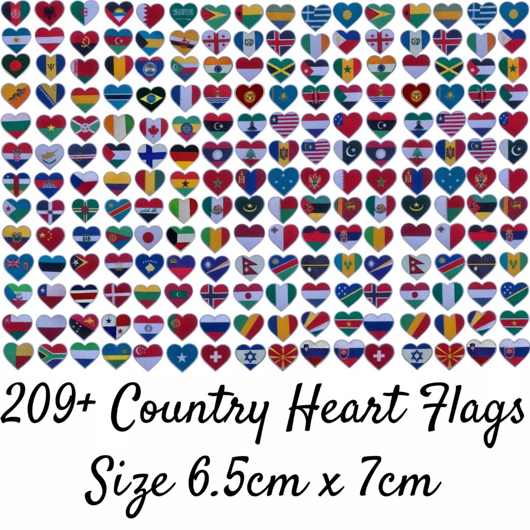 National Country Heart Flag Iron on Patch Embroidered Sew on Applique ...