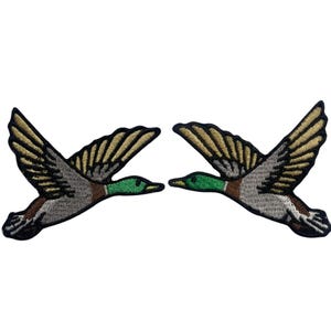 Pair Flying Duck Birds Iron On Patch Embroidered Sew On Applique Badge