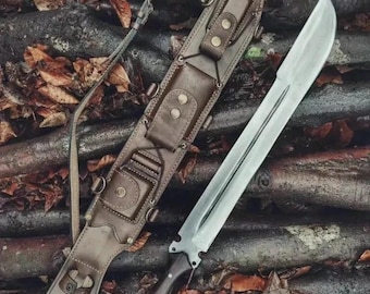 Machette en acier à ressort 5160 forgée à la main, lame pleine soie, couteau de chasse et de bushcraft, cadeau de Noël pour homme, épée artisanale à suspendre au mur