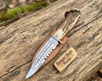 Réplique de couteau démon rubis – poignard d'inspiration surnaturelle, couteau avec manche en bois de cerf avec étui, accessoire de cosplay, cadeau de fan de série TV