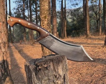 Couteau Kukri fait main | Lame de chasse forgée en acier à haute teneur en carbone | Machette tactique pleine soie | Couteau de camping de survie | Cadeau pour lui