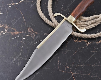 Couteau Bowie fait main personnalisé avec étui en cuir | Couteau de chasse en acier à haute teneur en carbone | Lame fixe pleine soie | Cadeau couteau de survie en camping