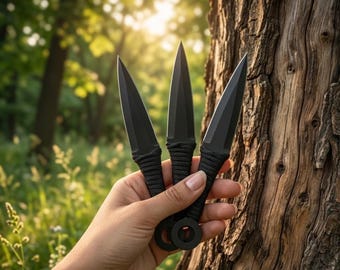 Ensemble de 3 couteaux de lancer forgés à la main, outil de camping et de chasse, ensemble de couteaux de lancer Kunai, couteau de survie tranchant, cadeau pour homme, couteau d'extérieur